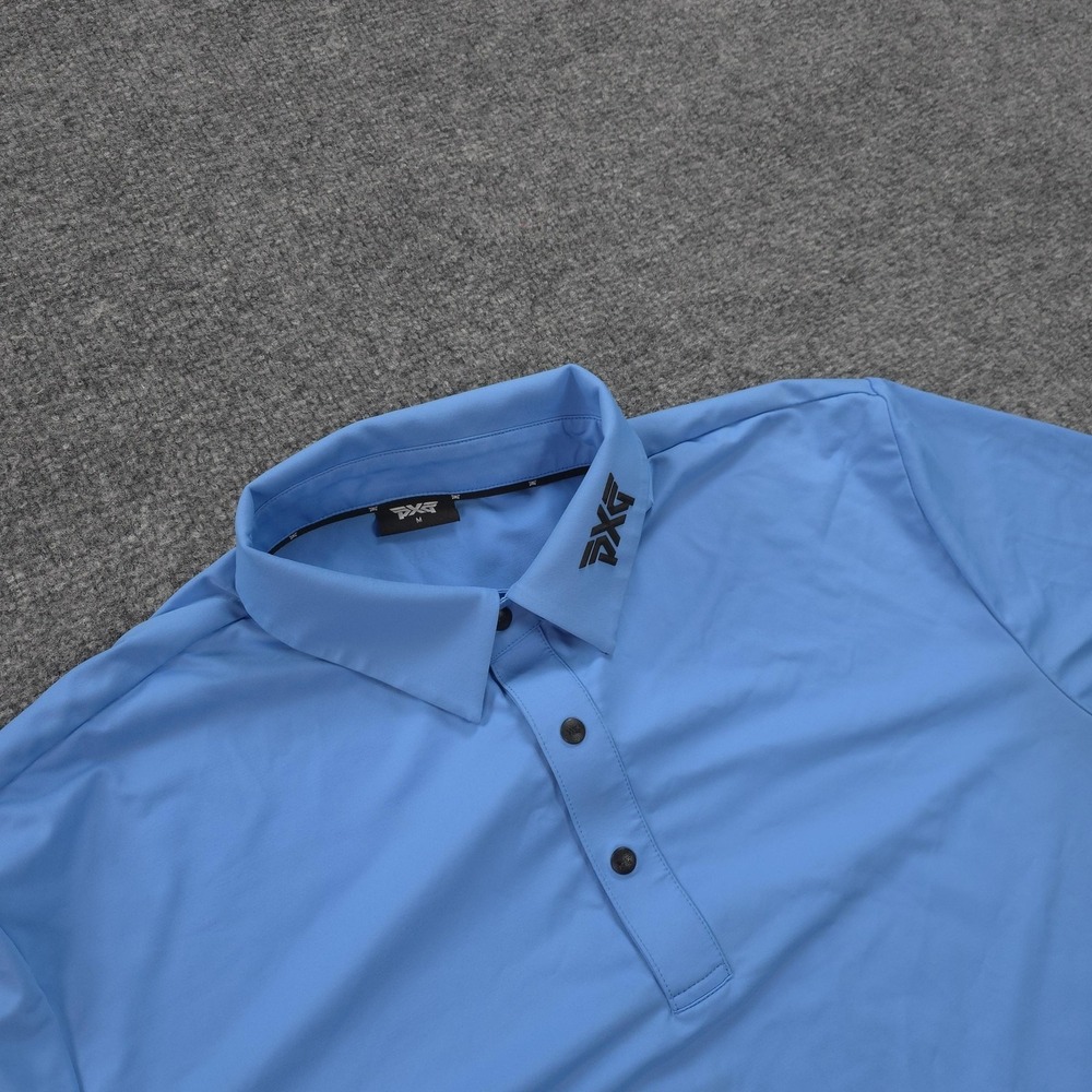 PXG Polo Shirt Mens M Blue Performance Golf Stretch Logo Tech Parsons Extreme